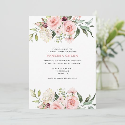 Rosenrosen-Brautparty Einladung (Stehend Vorderseite)