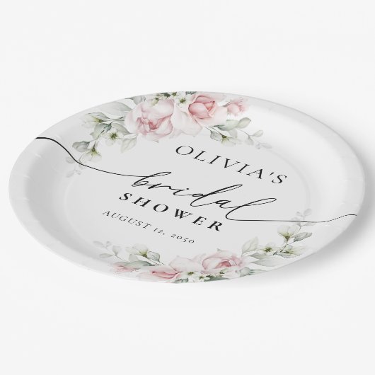 Rosenrosen-Brautparty-Papierplatte in Rosa rot Pappteller (Schrägansicht)