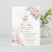 Rosenrosen Erstkommunion Einladung (Stehend Vorderseite)