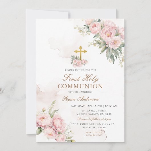 Rosenrosen Erstkommunion Einladung (Vorderseite)