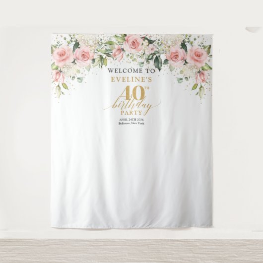 Rosenrosen-Eukalyptus-Boho Roush 40. Geburtstag Wandteppich (Vorderseite)