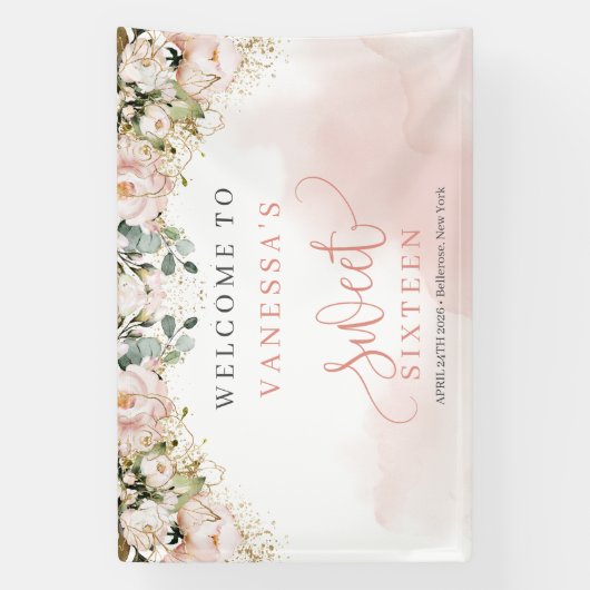 Rosenrosen Eukalyptus-Gold, elegant, rosa, süß 16 Banner (Vertikal)