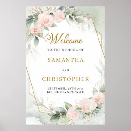 Rosenrosen Eukalyptus Gold Hochzeitsempfang Poster