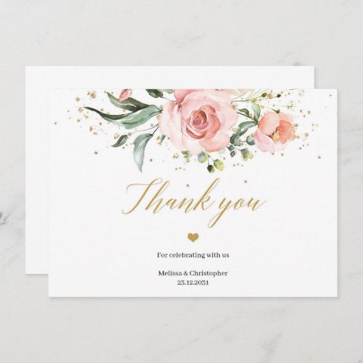 Rosenrosen Eukalyptus Goldhochzeit Dankeskarte (Vorne/Hinten)