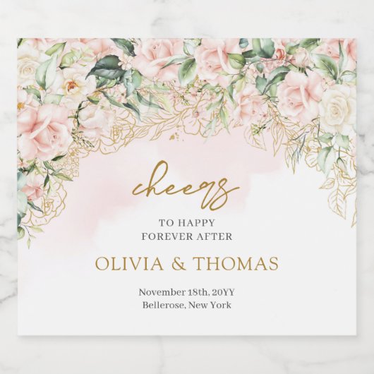 Rosenrosen Eukalyptus Goldhochzeit Schaumweinetikett (Einzelnes Label)