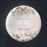 Rosenrosen Eukalyptus-Grüngold Pappteller<br><div class="desc">Genießen Sie die zauberhaften Rosen, die Eukalyptusgrüne und die goldenen Papierhügel für Hochzeitsfeiern. Stellen Sie sich den rustikalen Charme der zarten rosa Rosen vor, die mit frischen Eukalyptus-Blätter verwoben sind und alle elegant in glänzenden goldenen Papierschalen untergebracht sind, was eine harmonische Mischung aus Naturschönheit und Eleganz schafft. Diese bezaubernden Elemente...</div>