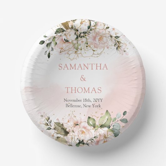 Rosenrosen Eukalyptus-Grüngold Pappteller (Vorderseite)