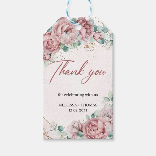 Rosenrosen-Eukalyptus-Imitate-Hochzeit Geschenkanhänger (Vorderseite)