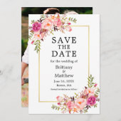 Rosenrosen-Foto Aquarellfarbe Save the Date Gold (Vorne/Hinten)