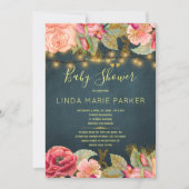 Rosenrosen, goldfarbene Lichter Baby Dusche Einladung (Vorderseite)
