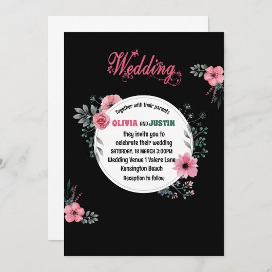 Rosenrosen-Hochzeit Einladung (Vorne/Hinten)