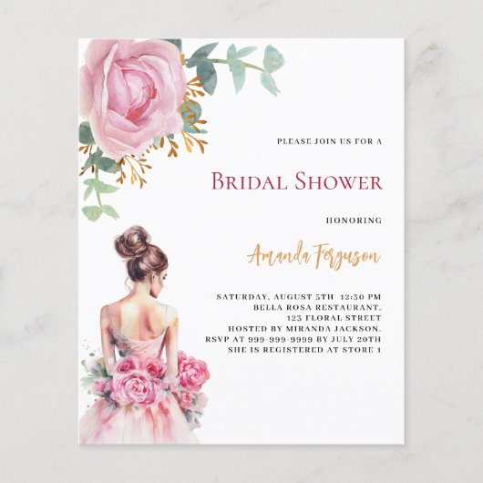 Rosenrosen Hochzeitskleid Brautparty Budget (Vorderseite)