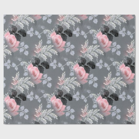 Rosenrosen in blassrosa über grauem Hintergrund Geschenkpapier (Flach)