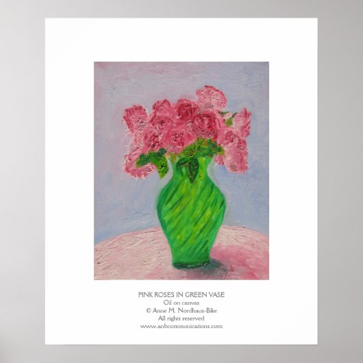 Rosenrosen in grüner Vase Poster (Vorne)