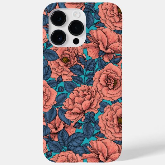 Rosenrosen mit blauen Blätter auf blau Case-Mate iPhone Hülle (Rückseite)