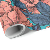 Rosenrosen mit blauen Blätter auf blau Geschenkpapier (Rolleneckpunkt)