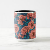 Rosenrosen mit blauen Blätter auf blau Tasse (Zentrum)