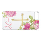 Rosenrosen, Mit Monogramm Kreuz, Christlich Case-Mate iPhone Hülle (Rückseite (Horizontal))