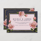 Rosenrosen Navy Blue & Gold Modern Save the Date Einladung (Vorne/Hinten)