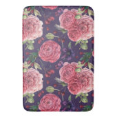 Rosenrosen Romantik auf Lila Muster Badematte (Vorderseite Vertikal)