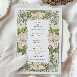 Rosenrosen Romantische Jugendstil-Hochzeit Folieneinladung