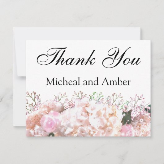 Rosenrosen, rosa Hydrangeas Dankeskarte (Vorderseite)