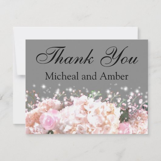 Rosenrosen, rosa Hydrangeas Dankeskarte (Vorderseite)