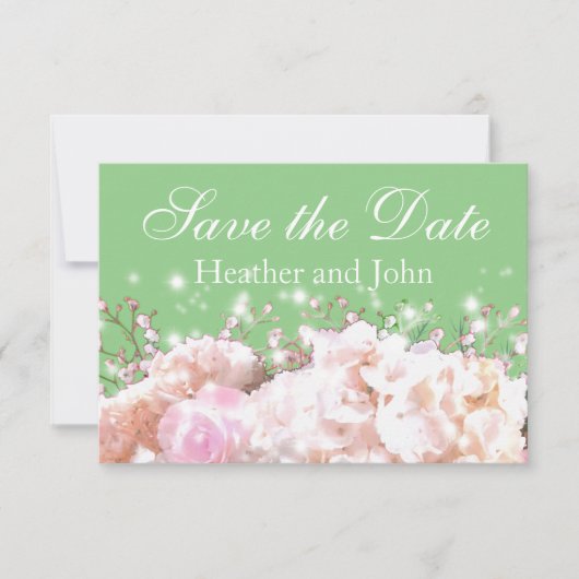 Rosenrosen, rosa Hydrangeas Save The Date (Vorderseite)