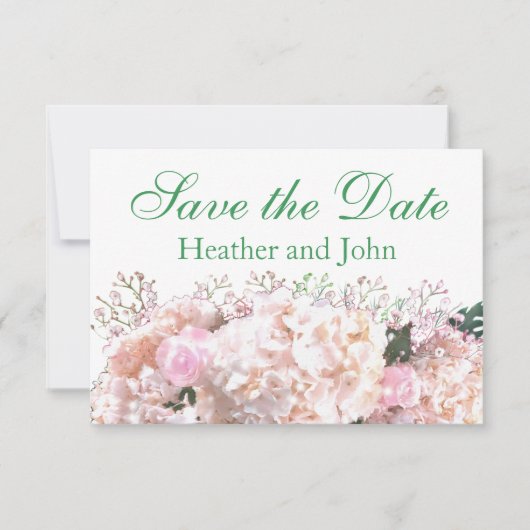 Rosenrosen, rosa Hydrangeas Save The Date (Vorderseite)