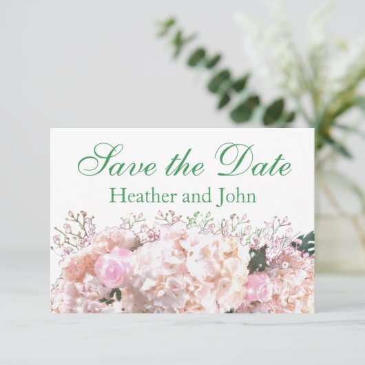 Rosenrosen, rosa Hydrangeas Save The Date (Stehend Vorderseite)