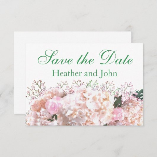 Rosenrosen, rosa Hydrangeas Save The Date (Vorne/Hinten)