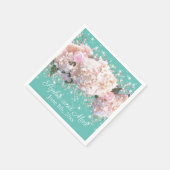 Rosenrosen, rosa Hydrangeas Serviette (Ecke)