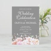 Rosenrosen, rosa, rosa, rosa, rosa und grau einladung (Stehend Vorderseite)