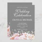 Rosenrosen, rosa, rosa, rosa, rosa und grau einladung (Vorne/Hinten)