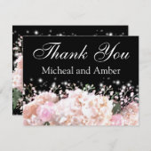 Rosenrosen, rosa und schwarz-weiße Spitzen Dankeskarte (Vorne/Hinten)