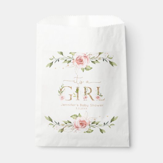 Rosenrosen, Rose, Eukalyptus, Baby-Dusche Geschenktütchen (Vorderseite)