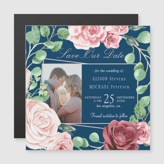 Rosenrosen, Rose, Hochzeitsnacht Foto rett Datum Magneteinladung (Vorne/Hinten)