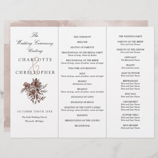 Rosenrosen Rose Tri-Fold Hochzeitsprogramm (Vorne/Hinten)