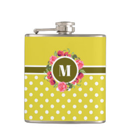 Rosenrosen-Rosen-Rosenbläser-Monogramm Wreath Flachmann