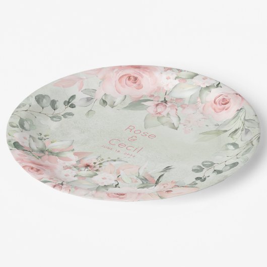 Rosenrosen, rot, Hochzeit 9 Zoll Abendessen Pappteller (Schrägansicht)