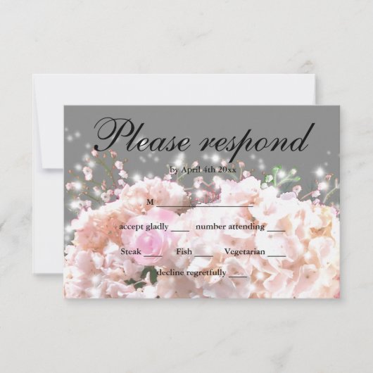 Rosenrosen-UAWG aus weißem Hydrangeas RSVP Karte (Vorderseite)