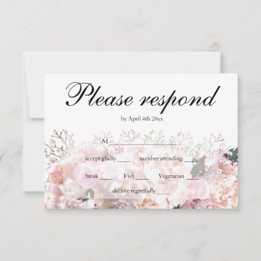 Rosenrosen-UAWG aus weißem Hydrangeas RSVP Karte (Vorderseite)