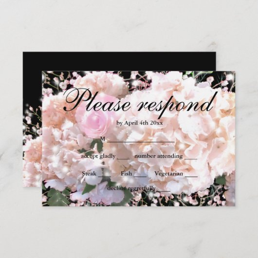 Rosenrosen-UAWG aus weißem Hydrangeas RSVP Karte (Vorne/Hinten)