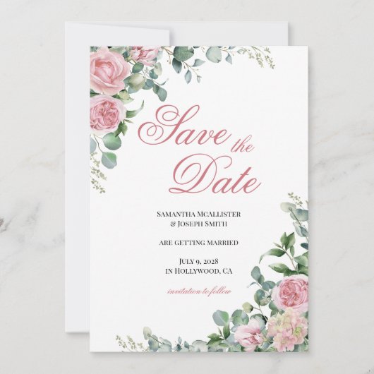 Rosenrosen und Blütenblätter Save The Date (Vorderseite)