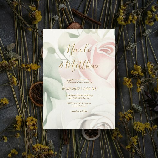 Rosenrosen und Personalisierte Hochzeit Einladung