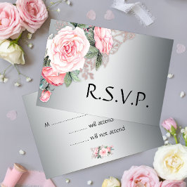 Rosenrosen und Silberhochzeit RSVP Karte