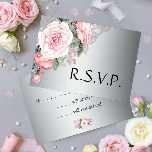 Rosenrosen und Silberhochzeit RSVP Karte