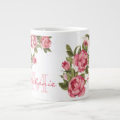 Rosenrosen, Vintag, Rosa Rose, Name der Peonies, M Jumbo-Tasse (Vorderseite)