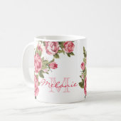 Rosenrosen, Vintag, Rosa Rose, Name der Peonies, M Kaffeetasse (Vorderseite Links)