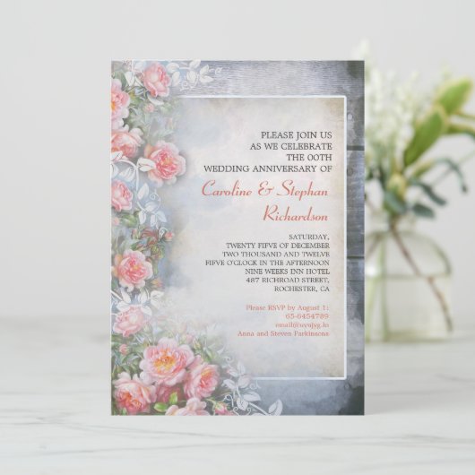 Rosenrosen Vintage Einladungen zum Jubiläum (Stehend Vorderseite)